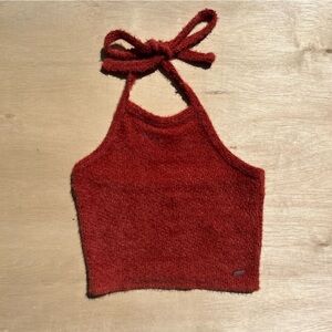 Hollister XS knit Fuzzy Halter Tie Top Orange Red women’s cropped
